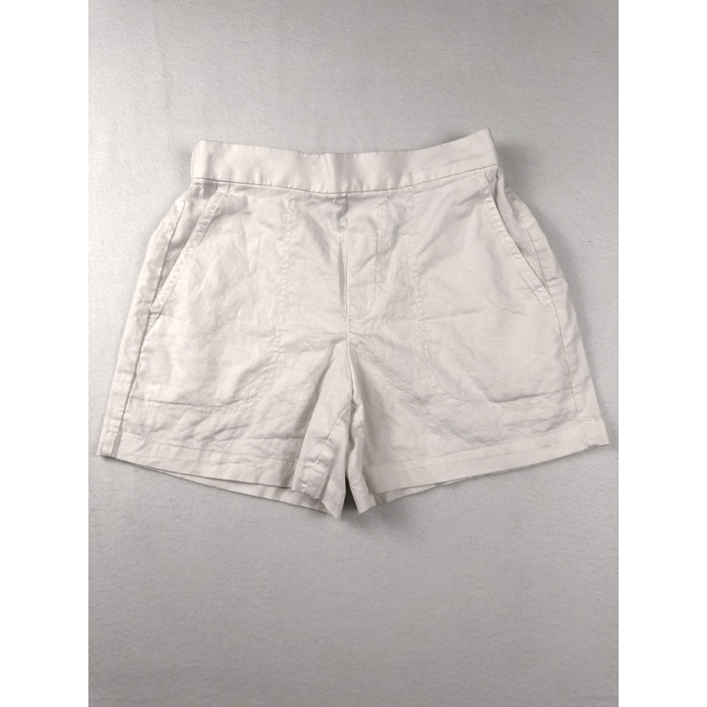Banana Republic White Linen Blend Patch Pocket Shorts Womens XS Elastic Back